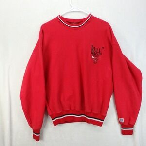 Chicago Bulls Sweatshirt Men Red Pullover Crew Neck  Medium THE GAME Damage Read